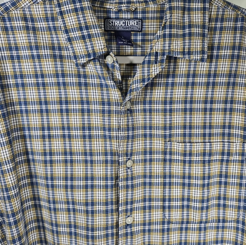 Structure‎ Plaid Short Sleeve Button Up Men’s Large 90s Y2K Plaid Button-Up - Picture 2 of 9